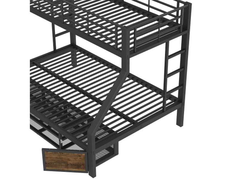  Lit superposé 3 etage avec rangement 90×200 cm + 140×200 cm pour enfant avec placard à chaussures, compartiments de rangement, noir  - Conforama D