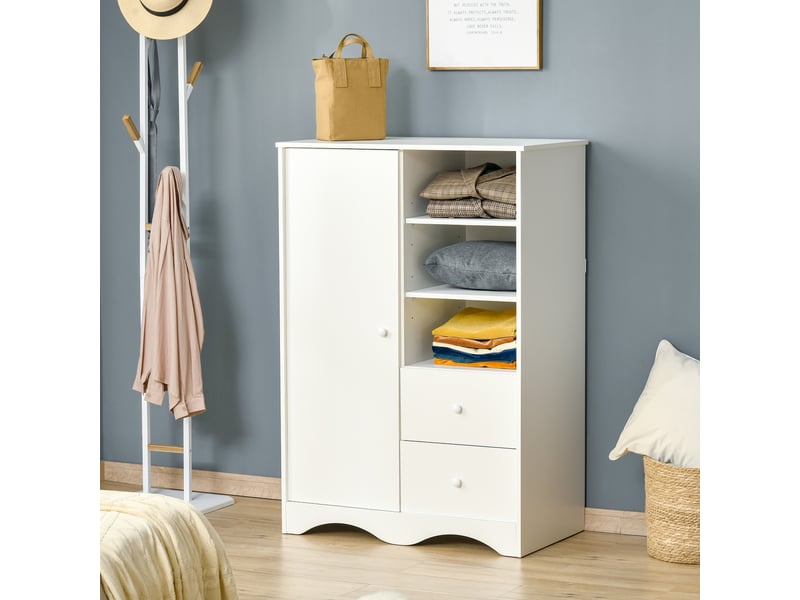  Armoire avec porte, 5 étagères, 3 niches, 2 tiroirs, meuble de rangement blanc pour chambre, salon, bureau  - Conforama C