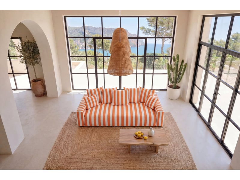  Oli - canapé droit convertible tissu rayé orange  - Conforama D