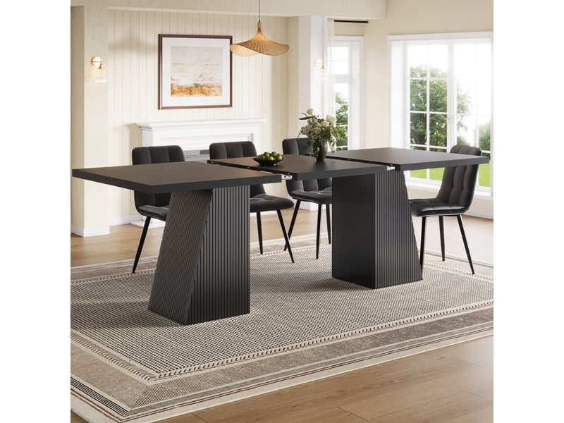  Ensemble table à manger extensible 120-160x80cm avec 4 chaises rembourrées, pieds en métal et patins antidérapants, velours, noir evarich - Conforama B