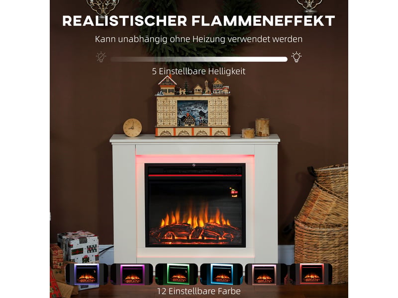  Cheminée électrique, flammes réalistes à 12 couleurs, 5 niveaux de luminosité, télécommande, minuterie, noire  - Conforama D