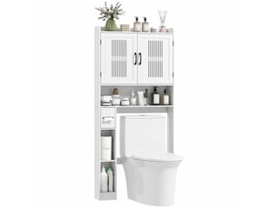 Meuble dessus wc blanc, placard double porte et porte-papier, 80 x 19,5 x 170 cm