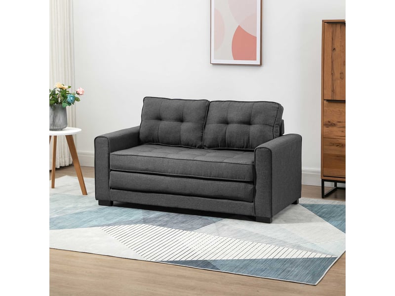  Canapé convertible 2 places avec couchage  - structure en bois massif, polyester effet lin - gris  - Conforama B