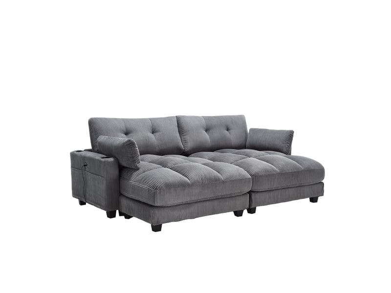  Fauteuil de salon, fauteuil confortable — poches latérales, porte-gobelets, avec accoudoirs, gris  - Conforama B