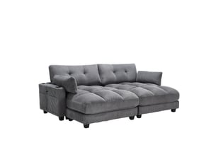 Fauteuil de salon, fauteuil confortable — poches latérales, porte-gobelets, avec accoudoirs, gris