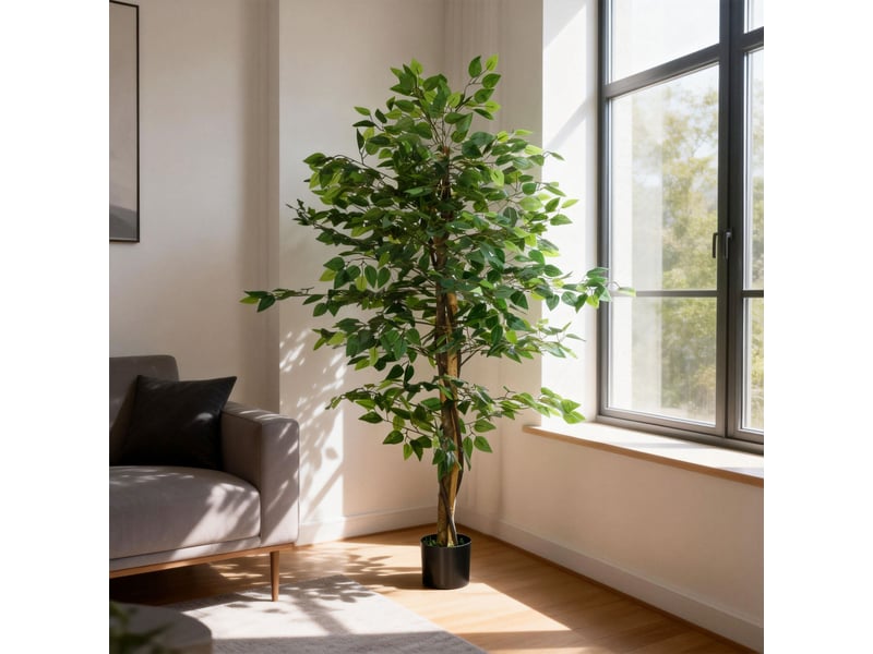  Plante artificielle ficus hauteur 1,50 m tronc branches liane lichen feuilles grand réalisme pot inclus vert  - Conforama R