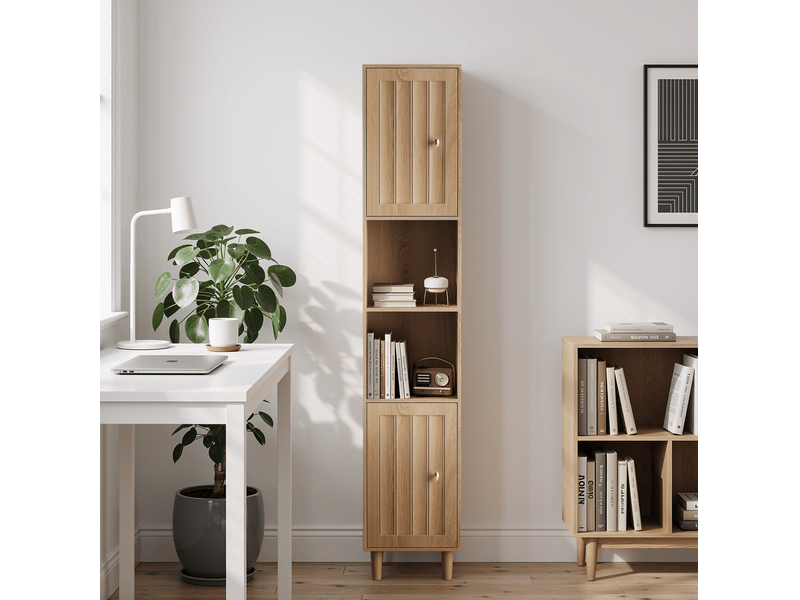  Colonne de rangement salle de bain 32x30x169 cm effet chêne avec 2 portes  - Conforama D