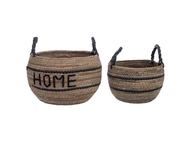  Lot de 2 paniers en fibre naturelle marron d27x20, d24,5x16,5h cm  - Conforama C