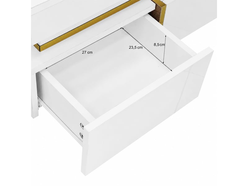  Table basse blanche brillante avec 2 tiroirs et détails dorés, 70 x 70 cm  - Conforama D