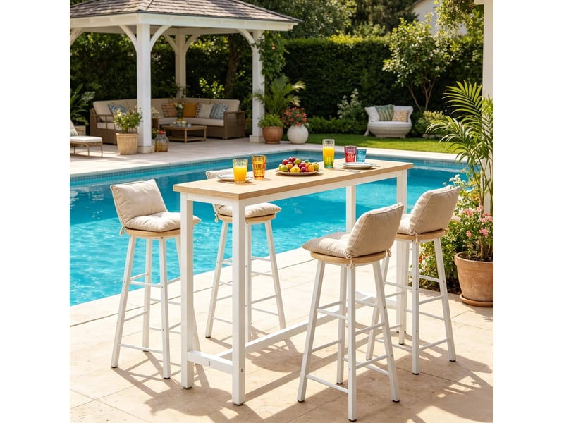  Table de bar multifonctionnelle l140 x p40 x h100 cm en mdf et métal blanc et chêne clair chicfurn  - Conforama C