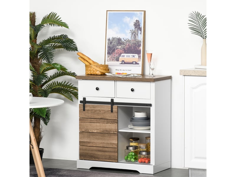  Meuble de cuisine rustique avec 2 tiroirs, étagères ouvertes et porte-bouteilles, en bois et métal, 80 x 39 x 86 cm  - Conforama C