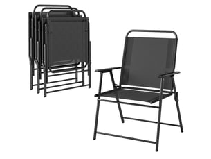 Lot de 4 chaises de jardin pliantes avec accoudoirs, chaises d'extérieur avec assise large en textilène, noir