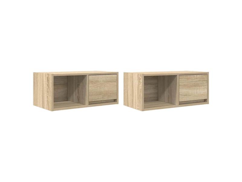  Lot de 2 meuble tv bas salon chêne sonoma 60x31x25,5 cm bois d'ingénierie shl88384  - Conforama A