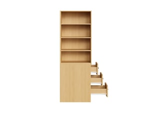 Bibliothèque 3 tiroirs et 4 niches en panneau de particules coloris chêne 60x38x180 cm