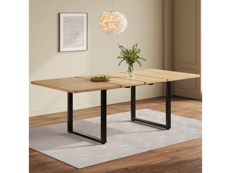  Table à manger extensible 140180220x80 cm, rectangulaire, 6-10 places, pieds en métal, style moderne - chêne  - Conforama C
