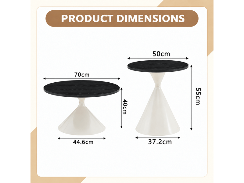  Tables basses gigognes 2 pièces empilables pour salon en métal et mélaminé ø70×40 et ø50×50 cm noir  - Conforama E