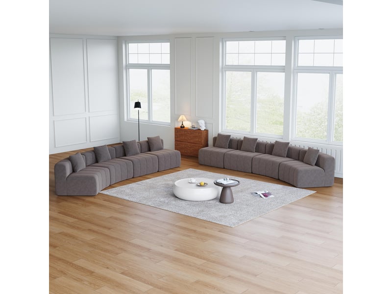  Canapé 8 places - 388x83.8x73.6 cm - canapé droit incurvé modulaire chenille avec coussins sans montage - gris  - Conforama D