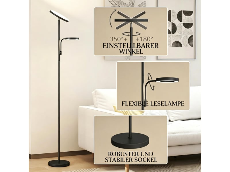  Lampadaire led 42w ø25 x 175 cm noir en métal et pc, variateur 2700k-6500k, télécommande et commande tactile  - Conforama D