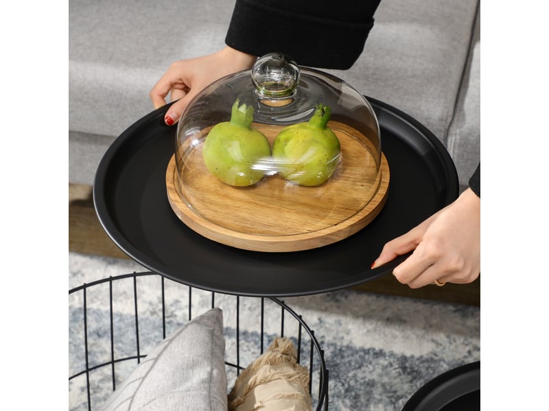  Tables basses gigognes rondes avec rangement pour salon en acier ø40×40 et ø35×35 cm noir  - Conforama D