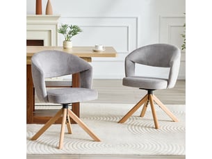 Lot de chaises 2 pièces dossier galbé chaise repas tissu structuré gris pieds en bois massif rotation 360° rotation silencieuse style rétro-luxe