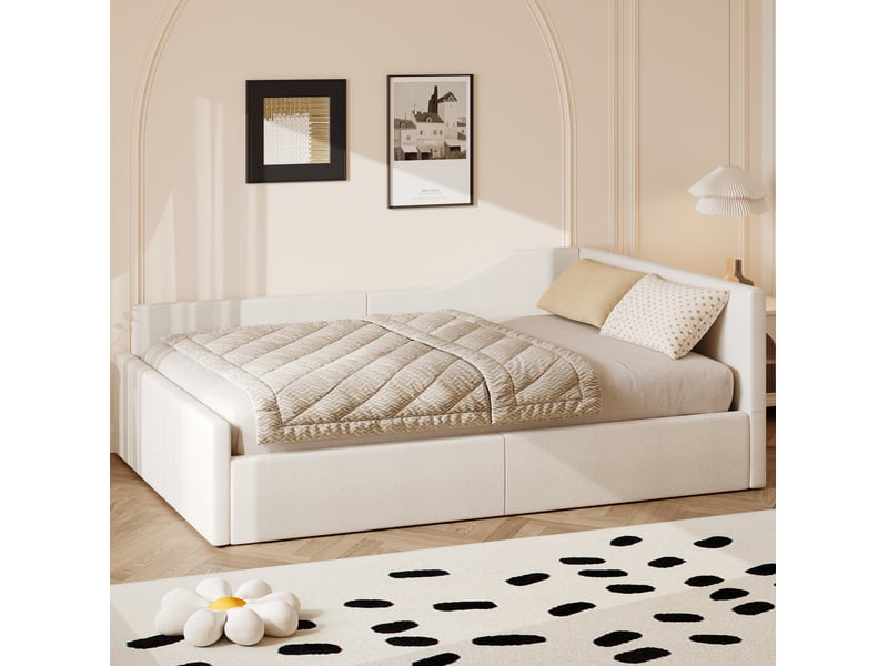  Lit banquette 140x200 cm avec rangement mdf et bois beige sans matelas  - Conforama D