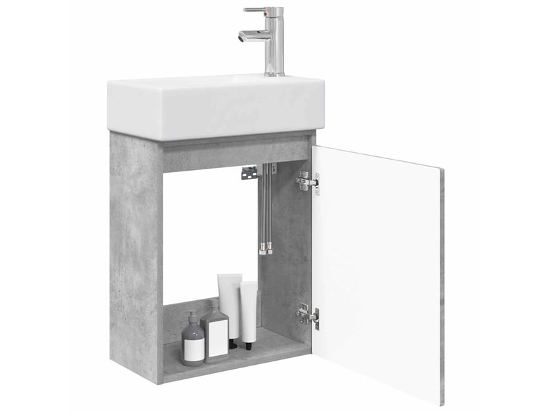  Meuble de rangement salle de bain avec robinet gris béton shl5799  - Conforama C