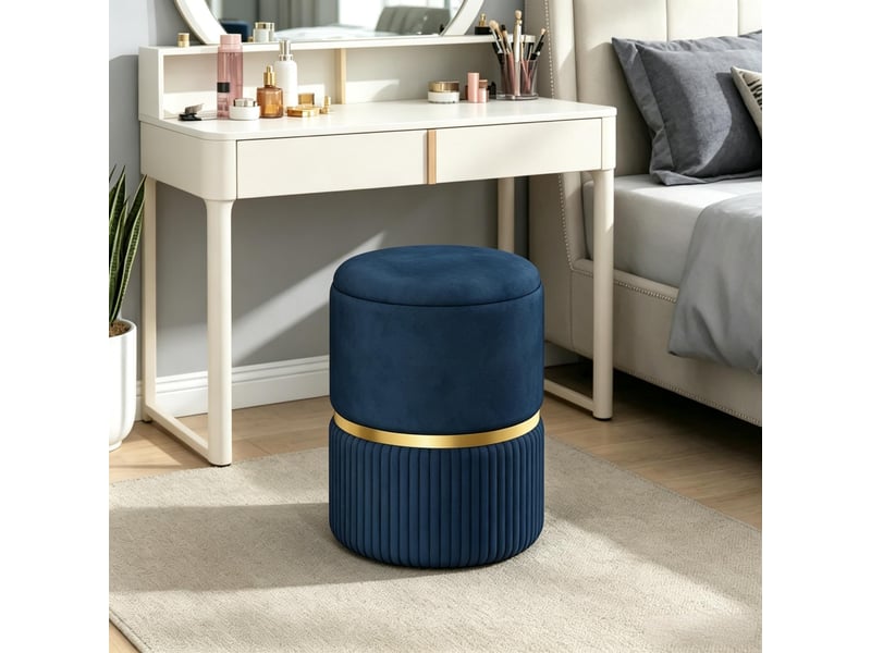 Pouf repose-pieds - tabouretrepose-pieds avec rangement, velours tricoté, 36 x 36 x 44 cm, avec repose-pieds, bleu - Conforama B
