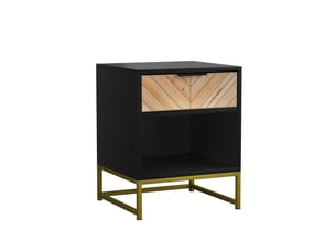 Table de chevet moderne  43 x 40 x 55 cm avec tiroir et niche ouverte, mdf noir et naturel