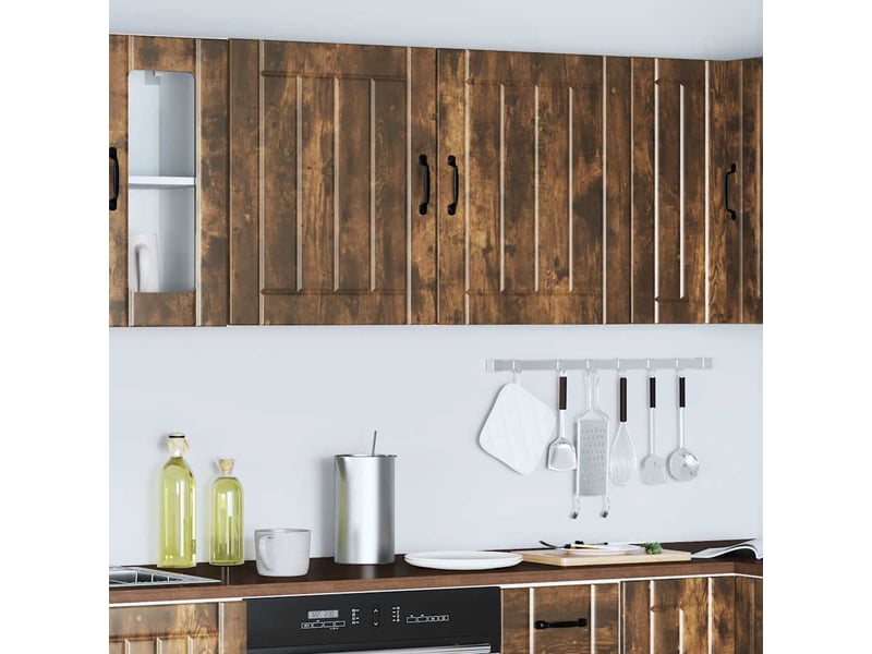 Meuble de rangement, armoires murales de cuisine lucca en bois d'ingénierie chêne fumé - Conforama D