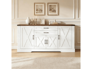 Buffet moderne blanc avec 4 portes, 2 tiroirs, grand plateau, meuble de rangement cuisine 160x39x81,5 cm