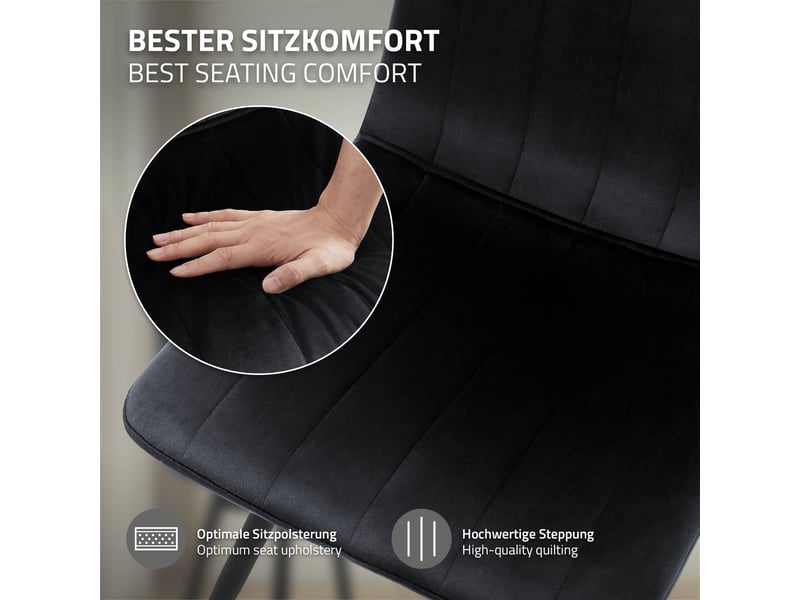 Ml-design chaise de salle à manger en velours, lot de 2, pivotante 360 degrés, avec dossier, pieds en métal, design moderne mid-century, patins réglables, pour cuisine salon, charge 120 kg, noir - Conforama D