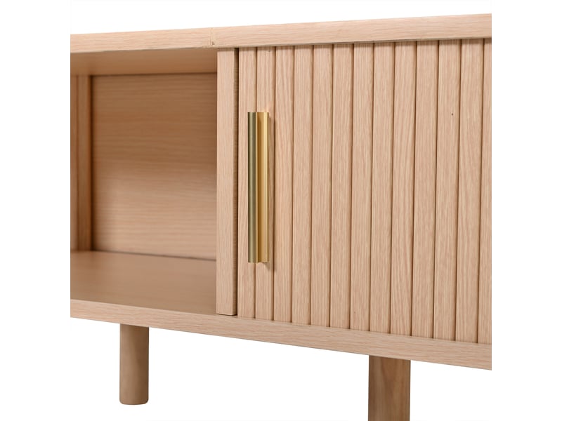  Table basse avec porte coulissante et rangement pour salon en mdf 110×55×45 cm bois naturel  - Conforama D