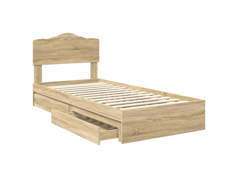  Lit simple- lit adulte -  lit de rangement chêne sonoma 90 x 190 cm bois d'ingénierie  - Conforama D