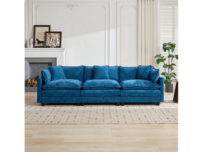  Canapé 3 places modulable en chenille bleu  - Conforama B
