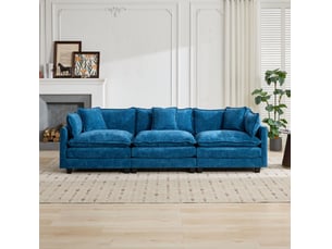 Canapé 3 places modulable en chenille bleu