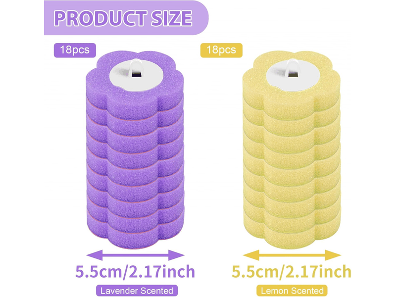  Brosse de toilette jetable, brosse de toilette, 36 têtes de recharge pour la salle de bain, 5.5*5.5cm, matériaux éponge, jaune et violet  - Conforama C