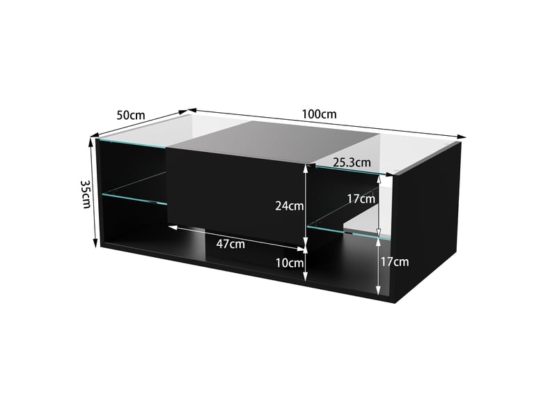  Table basse – verre laqué noir –  rangement led  – apptélécommande – plateau en verre trempé – design moderne  - Conforama C