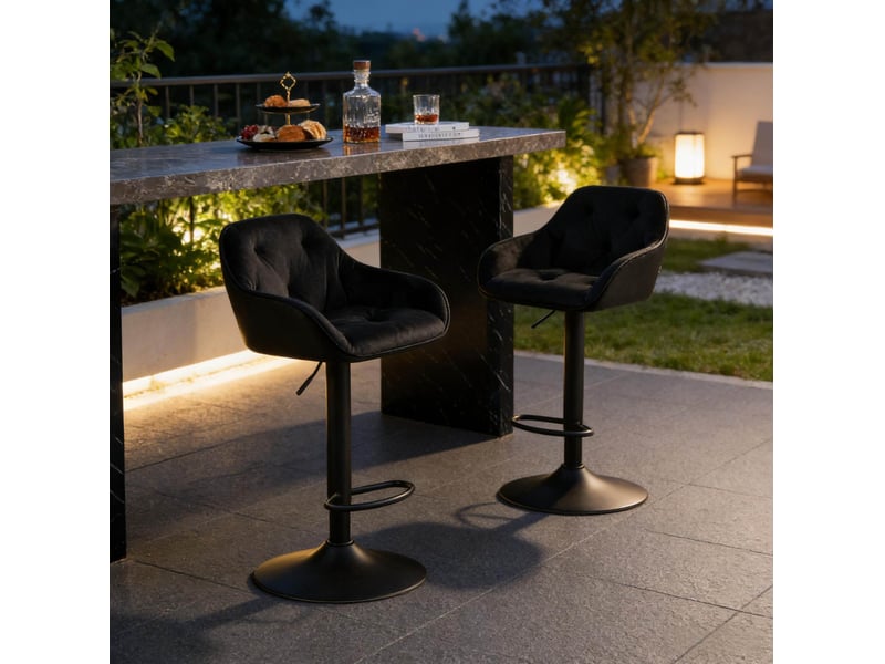 Lot de 2 tabourets de bar réglables et pivotants en velours noir - Conforama B