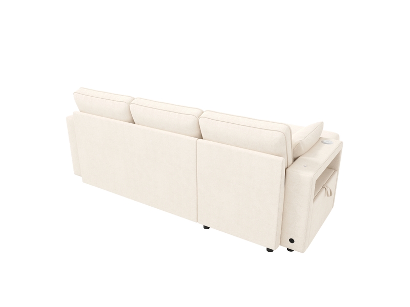  Canapé d’angle convertible 3 places en chenille beige, 213 cm, coffre et led IKSETERA TRADING LTD - Conforama W
