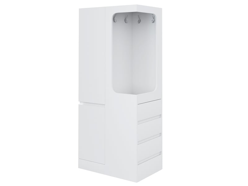  Armoire de vêtements 70 x 40 x 170 cm, avec tiroirs et rangements ouverts, une porte, blanc  - Conforama E