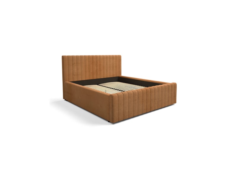  Lit eloria 160x200 camel bouclé avec tête de lit capitonnée et sommier inclus  - Conforama A