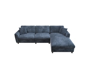 Canapé d'angle 3 places avec méridienne réversible, en chenille bleu marine