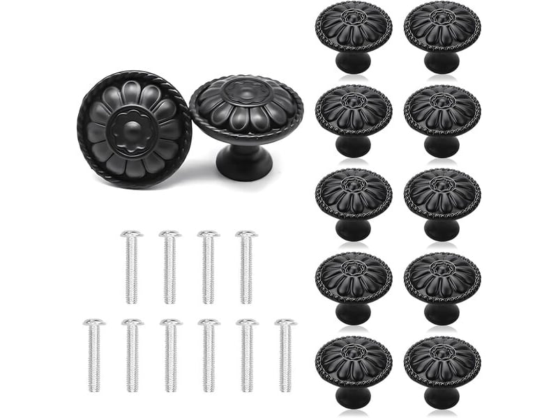  Ensemble de 10 boutons de porte d'armoire noirs de 30 mm, boutons ronds vintage pour tiroirs, boutons de commode noirs, jeu de boutons pour armoires.  - Conforama B