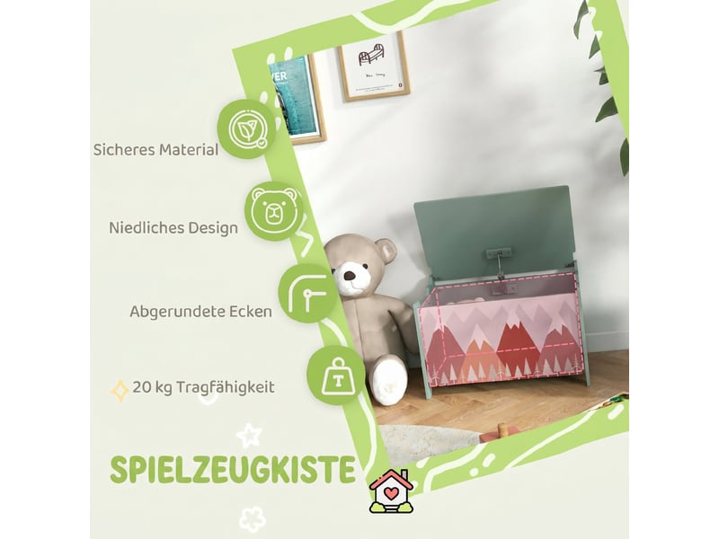  Coffre de rangement, coffre à jouets, couvercle à charnière, joli design, vert  - Conforama E