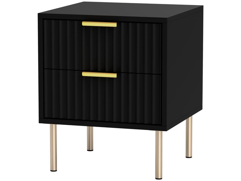  Table de chevet, table de nuit cannelée avec 2 tiroirs et pieds en acier, pour chambre à coucher, noir, salon  - Conforama B