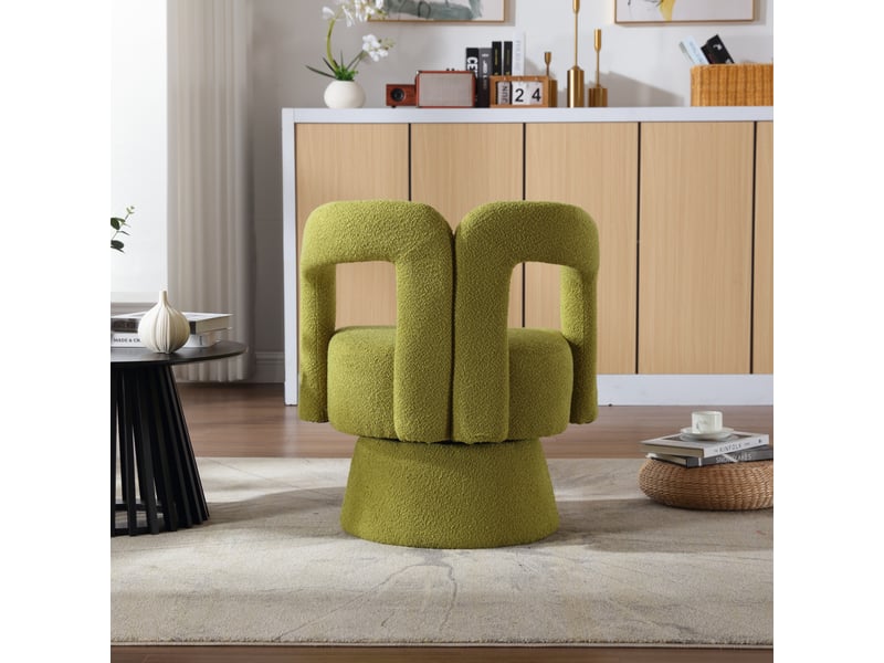  Fauteuil tournant 360° 67x55x74 cm, coussin confortable, vert, accoudoirs arrondis épais, boucle  - Conforama D