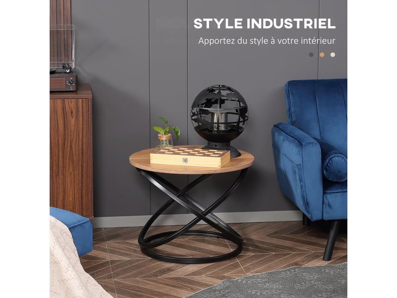  Table basse ronde style industriel en métal noir et plateau dim. Ø 60 x 46h cm - en bois  - Conforama D