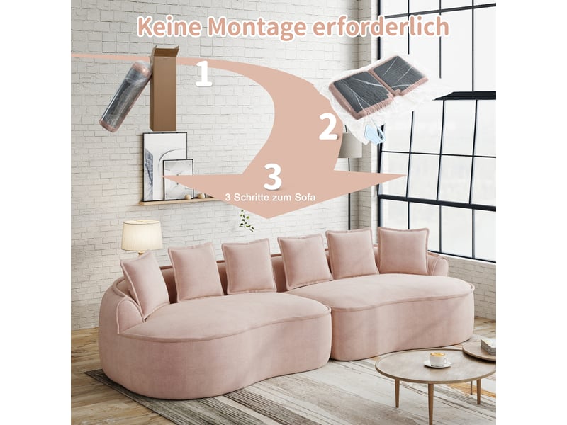 Canapé modulable, canapé 4 places – sans montage, coussins inclus, sans cadre, rose, en chenille - Conforama W
