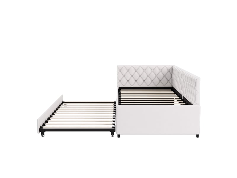  Canapé lit convertible 90x200 cadre de canape lit 2 places avec gigogne canapé lit extensible avec sommier à lattes clic clac pour salon beige  - Conforama W