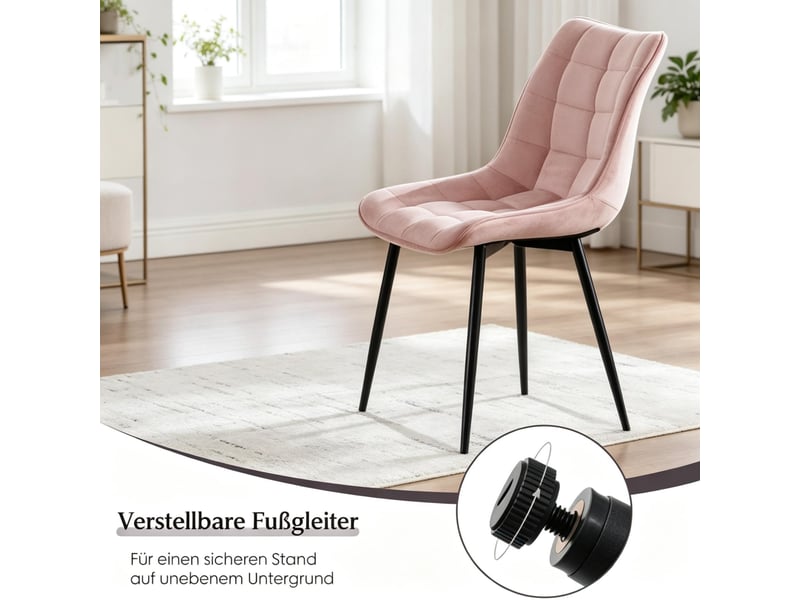 Lot de 2 chaises de salle à manger rembourrées avec dossier ergonomique et pieds antidérapants en velours rose - Conforama E